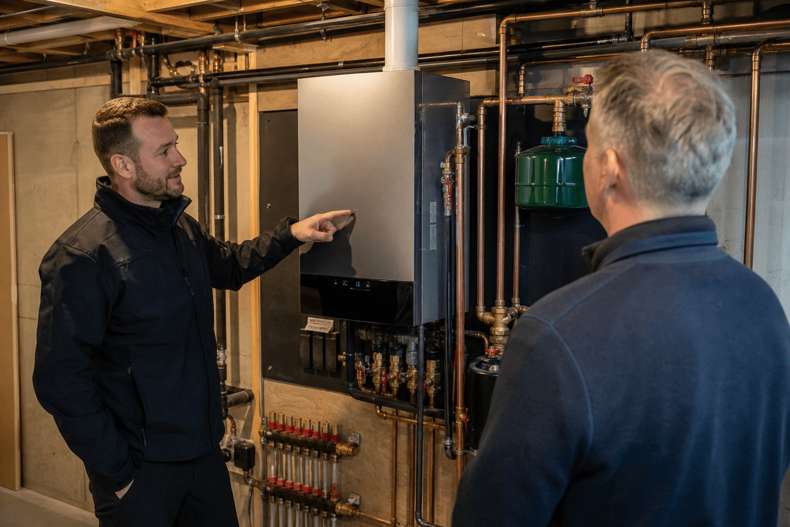 Certified boiler technician inspecting a residential boiler in Port Coquitlam